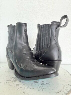 Lane Boots CHELSEA Black Cowboy Bootie Womens 7.5 Western Leather Short Ankle
